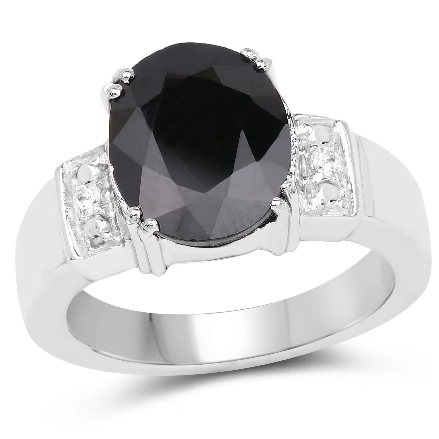 5.29 Carat Genuine Black Sapphire and White Topaz .925 Sterling Silver Ring