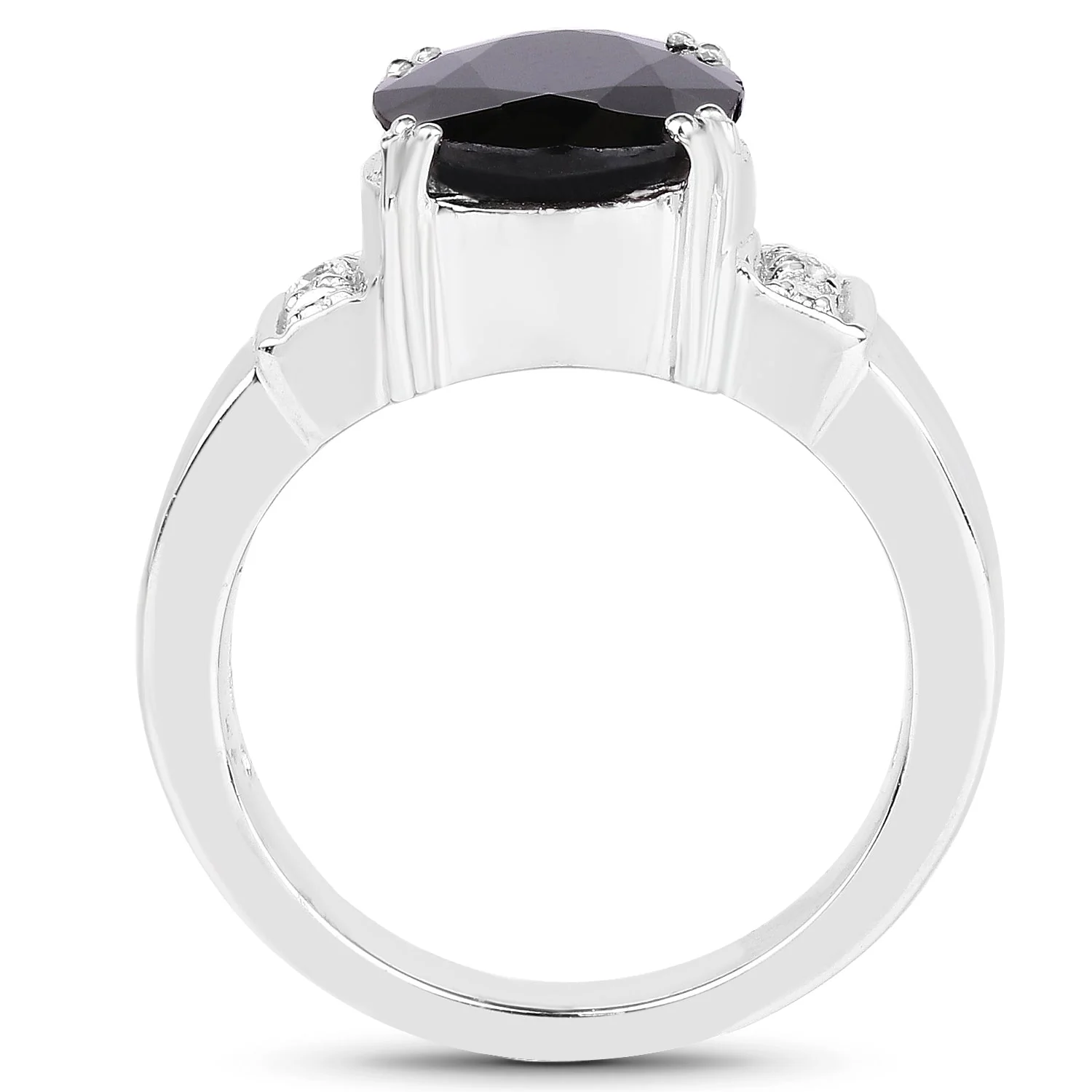 5.29 Carat Genuine Black Sapphire and White Topaz .925 Sterling Silver Ring - Image 2