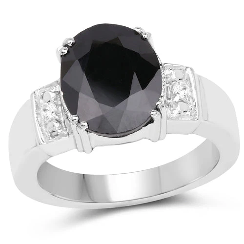 5.29 Carat Genuine Black Sapphire and White Topaz .925 Sterling Silver Ring - Image 4
