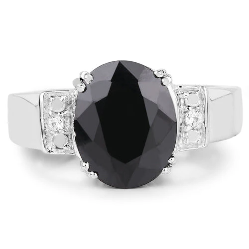 5.29 Carat Genuine Black Sapphire and White Topaz .925 Sterling Silver Ring - Image 6