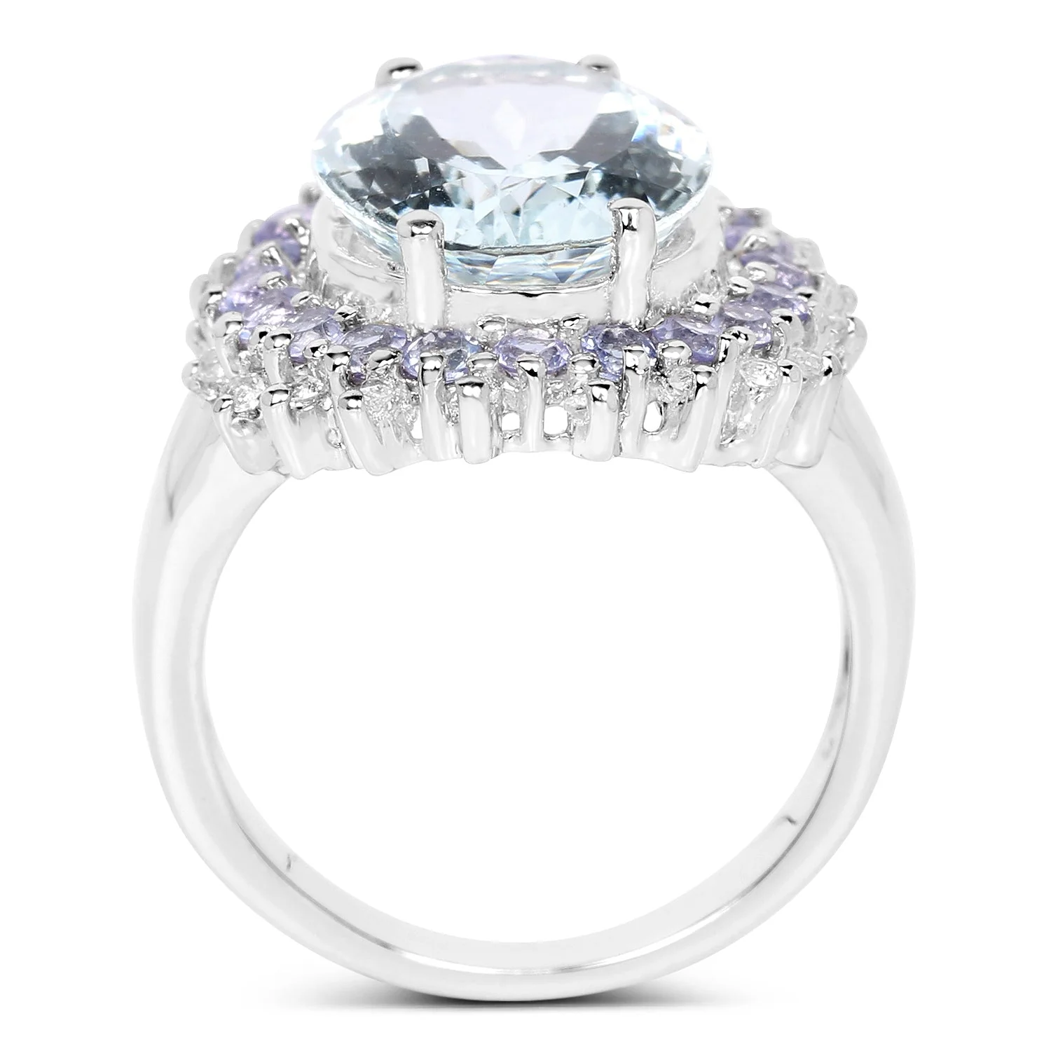 5.30 Carat Genuine Aquamarine, Tanzanite & White Topaz .925 Sterling Silver Ring - Image 2