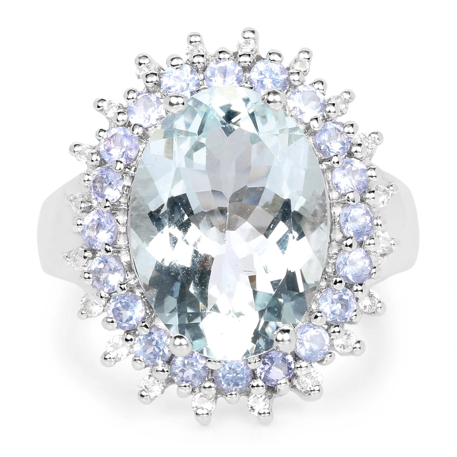 5.30 Carat Genuine Aquamarine, Tanzanite & White Topaz .925 Sterling Silver Ring - Image 3