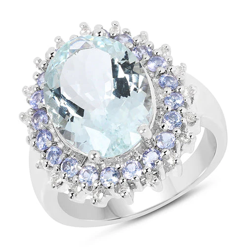 5.30 Carat Genuine Aquamarine, Tanzanite & White Topaz .925 Sterling Silver Ring - Image 4