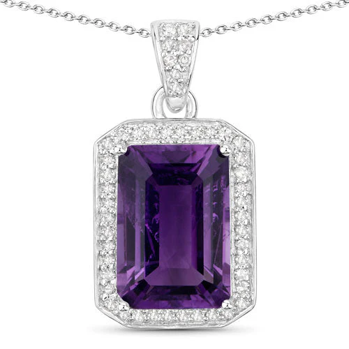 5.37 Carat Genuine Amethyst and White Diamond .925 Sterling Silver Pendant - Image 2