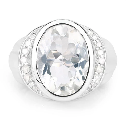 5.38 Carat Genuine Crystal Quartz and White Diamond .925 Sterling Silver Ring - Image 3
