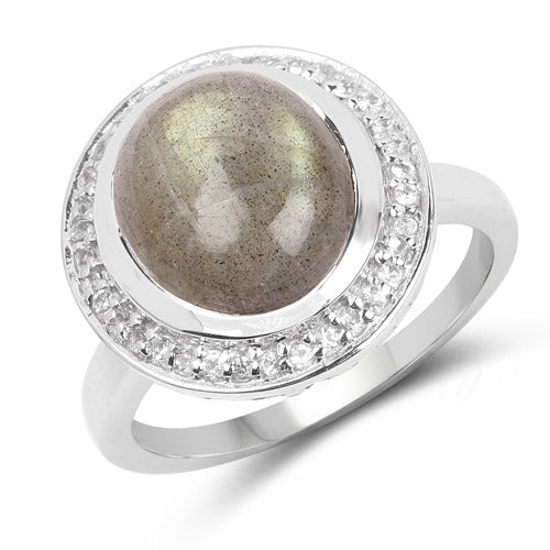 5.43 Carat Genuine Labradorite and White Topaz .925 Sterling Silver Ring - Image 4