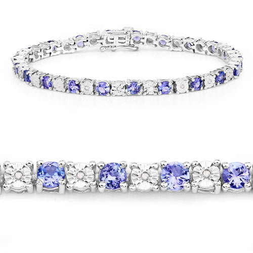 5.44 Carat Genuine Tanzanite and White Diamond .925 Sterling Silver Bracelet - Image 2