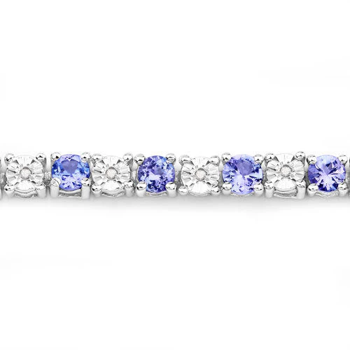 5.44 Carat Genuine Tanzanite and White Diamond .925 Sterling Silver Bracelet - Image 4