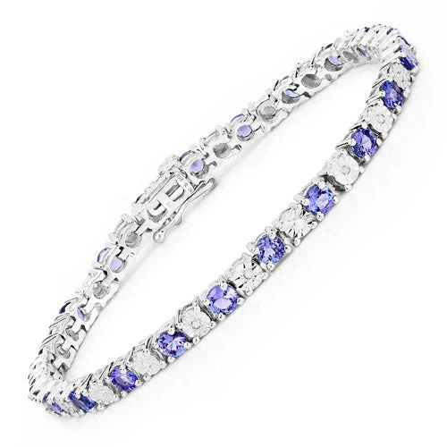 5.44 Carat Genuine Tanzanite and White Diamond .925 Sterling Silver Bracelet - Image 5