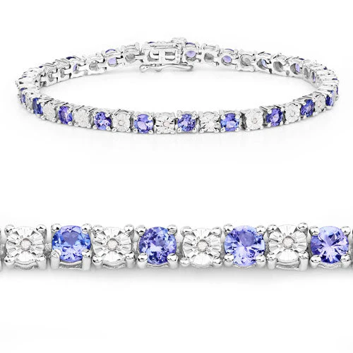 5.44 Carat Genuine Tanzanite and White Diamond .925 Sterling Silver Bracelet - Image 6