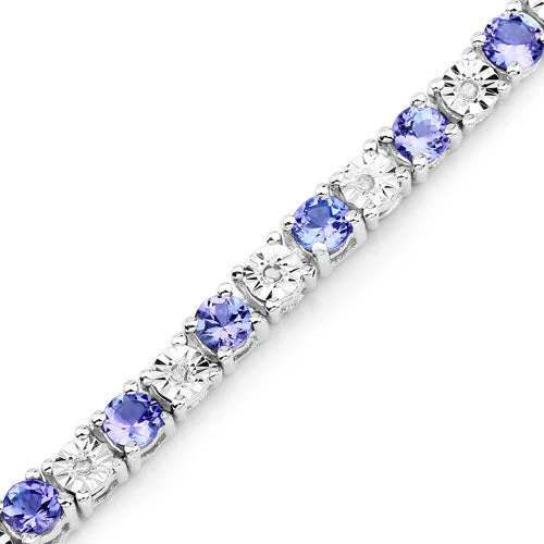 5.44 Carat Genuine Tanzanite and White Diamond .925 Sterling Silver Bracelet - Image 7