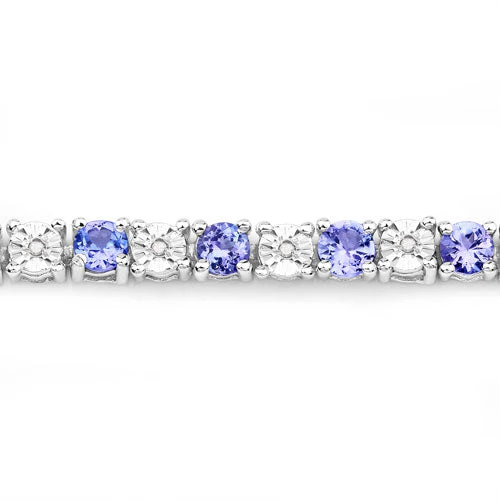 5.44 Carat Genuine Tanzanite and White Diamond .925 Sterling Silver Bracelet - Image 8