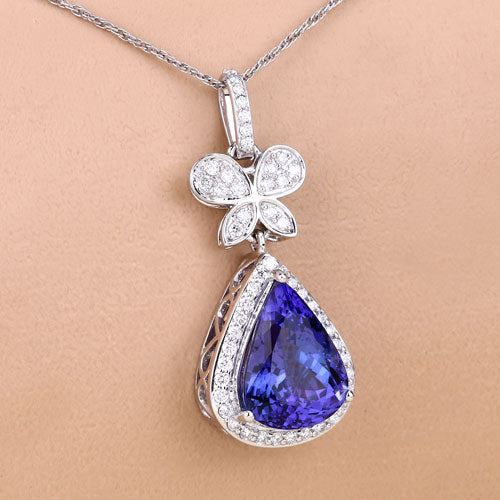 5.54 Carat Genuine Tanzanite and White Diamond 18K White Gold Pendant - Image 10