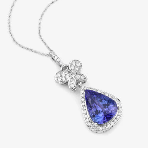 5.54 Carat Genuine Tanzanite and White Diamond 18K White Gold Pendant - Image 11