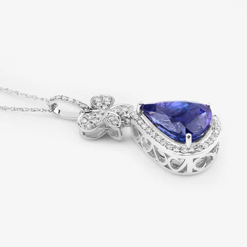 5.54 Carat Genuine Tanzanite and White Diamond 18K White Gold Pendant - Image 12
