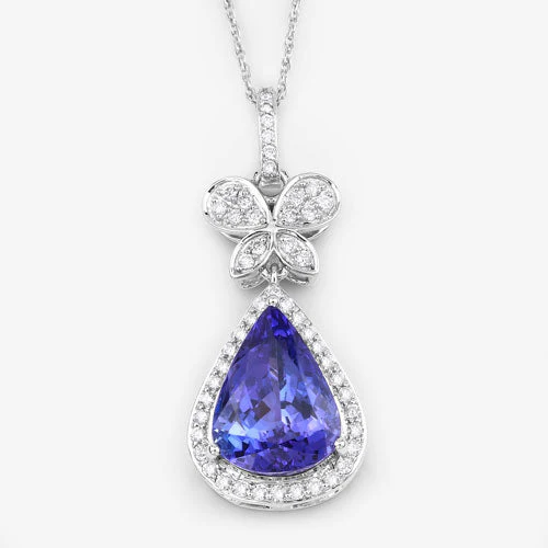 5.54 Carat Genuine Tanzanite and White Diamond 18K White Gold Pendant - Image 13