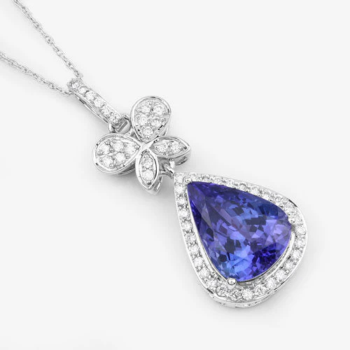 5.54 Carat Genuine Tanzanite and White Diamond 18K White Gold Pendant - Image 14