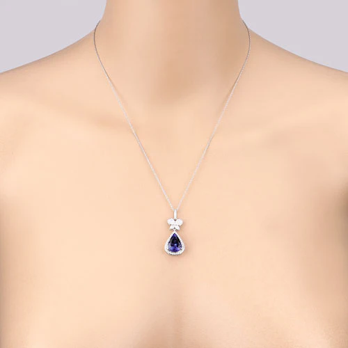 5.54 Carat Genuine Tanzanite and White Diamond 18K White Gold Pendant - Image 15