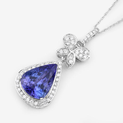 5.54 Carat Genuine Tanzanite and White Diamond 18K White Gold Pendant - Image 16