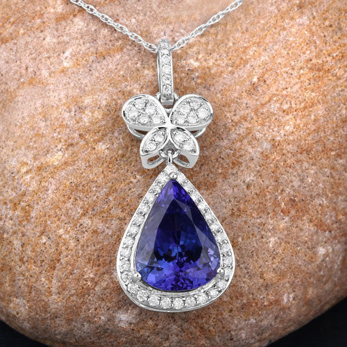 5.54 Carat Genuine Tanzanite and White Diamond 18K White Gold Pendant - Image 8