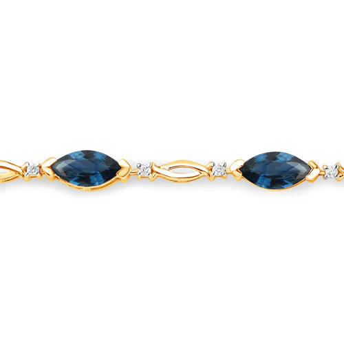 5.58 Carat Genuine Blue Sapphire and White Diamond 14K Yellow Gold Bracelet - Image 2