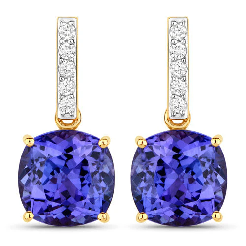 5.64 Carat Genuine Tanzanite and White Diamond 14K Yellow Gold Earrings - Image 5