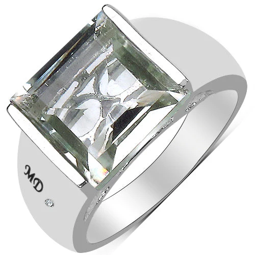 5.71 Carat Genuine Green Amethyst & White Diamond .925 Sterling Silver Ring - Image 4