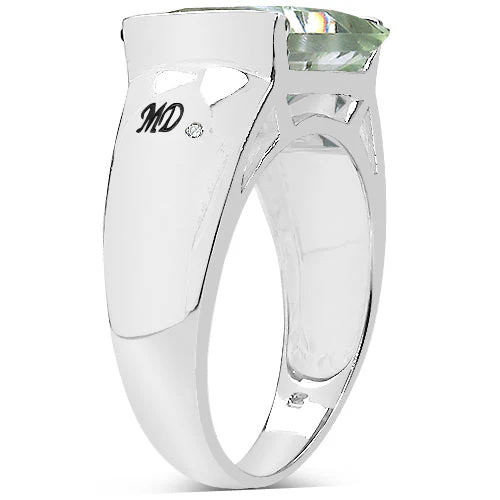 5.71 Carat Genuine Green Amethyst & White Diamond .925 Sterling Silver Ring - Image 5