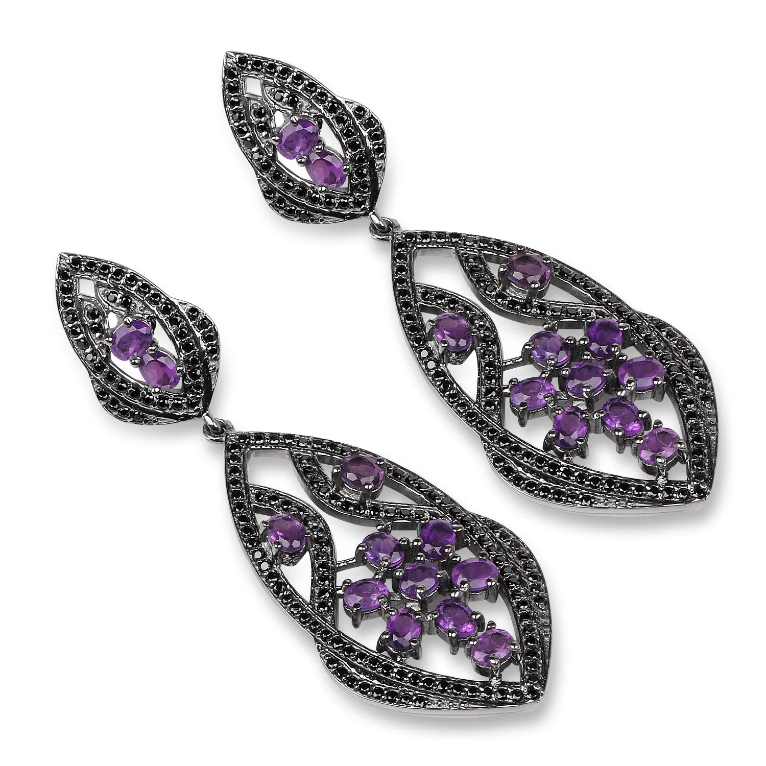 5.74 Carat Genuine Amethyst and Black Spinel .925 Sterling Silver Earrings - Image 3