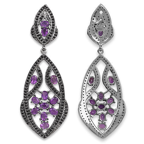 5.74 Carat Genuine Amethyst and Black Spinel .925 Sterling Silver Earrings - Image 5