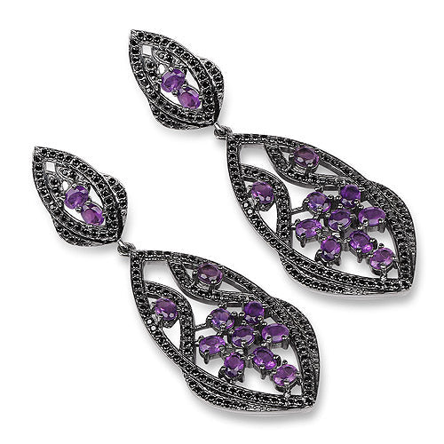 5.74 Carat Genuine Amethyst and Black Spinel .925 Sterling Silver Earrings - Image 6