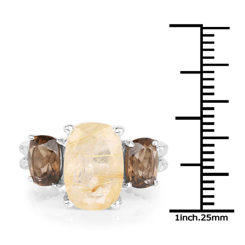 5.75 Carat Genuine Golden Rutile & Smoky Quartz .925 Sterling Silver Ring - Image 6