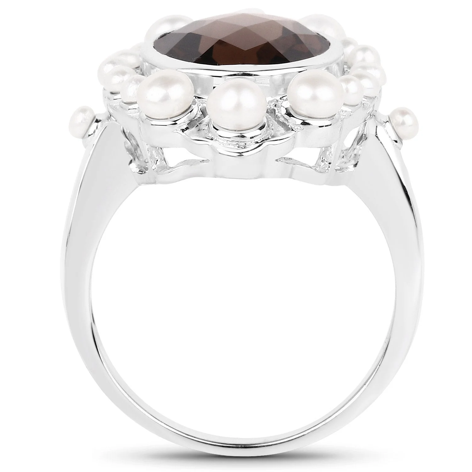 5.75 Carat Genuine Smoky Quartz and Pearl .925 Sterling Silver Ring - Image 2