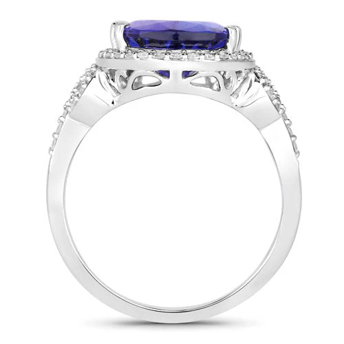 5.78 Carat Genuine Tanzanite and White Diamond 14K White Gold Ring - Image 2