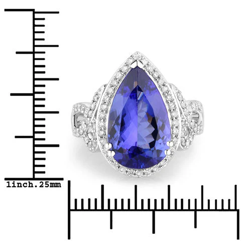 5.78 Carat Genuine Tanzanite and White Diamond 14K White Gold Ring - Image 3