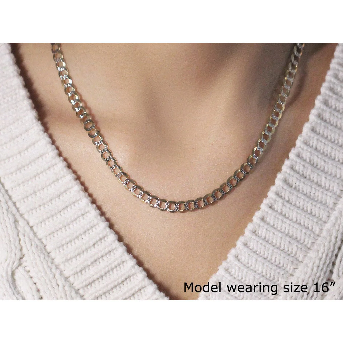 5.7mm 14k Two Tone Gold Pave Curb Chain - Image 4