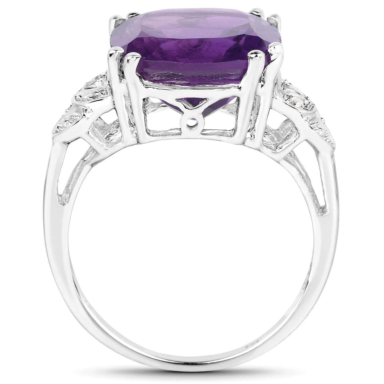 5.87 Carat Genuine Amethyst and White Diamond .925 Sterling Silver Ring - Image 2