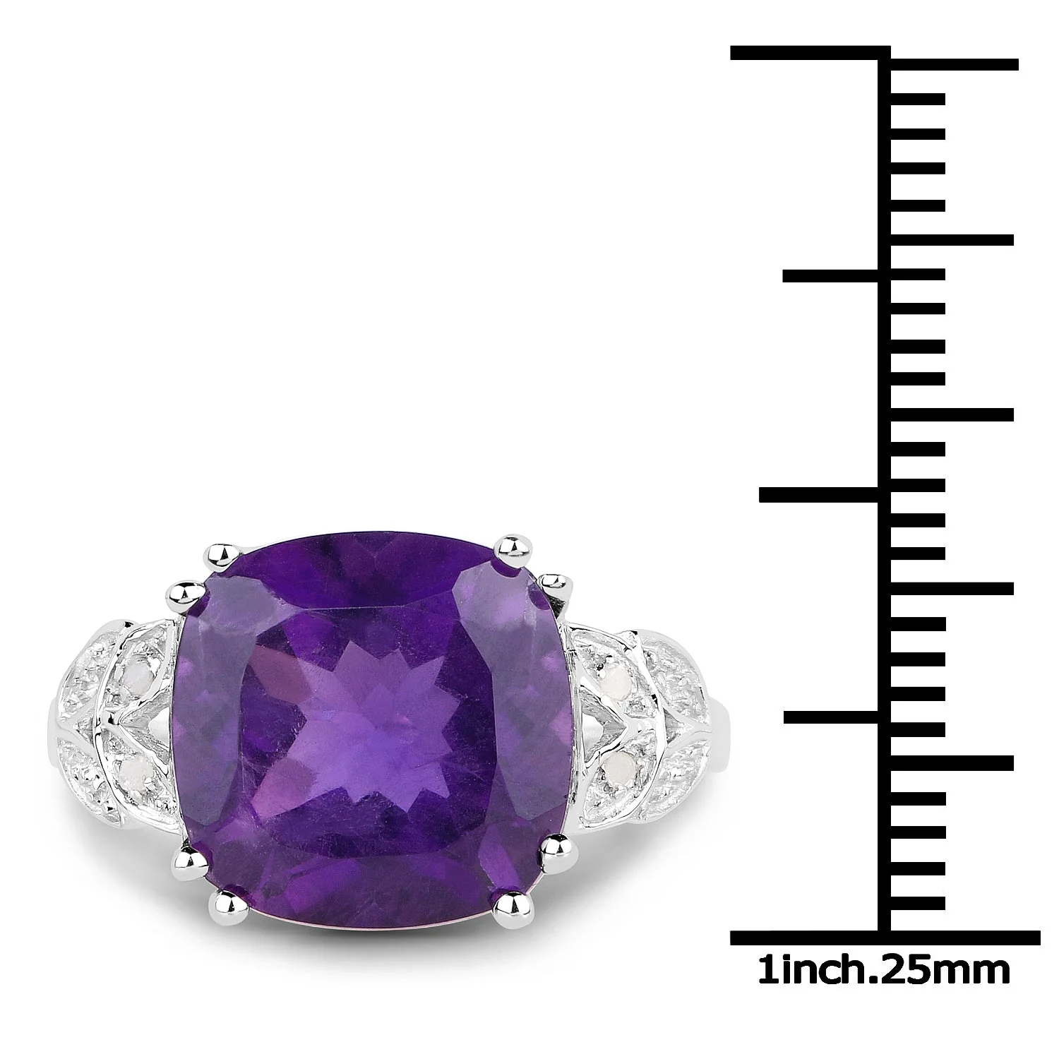 5.87 Carat Genuine Amethyst and White Diamond .925 Sterling Silver Ring - Image 3