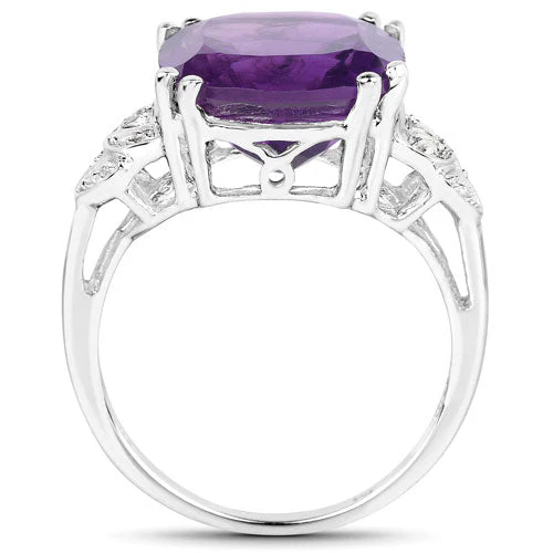 5.87 Carat Genuine Amethyst and White Diamond .925 Sterling Silver Ring - Image 6