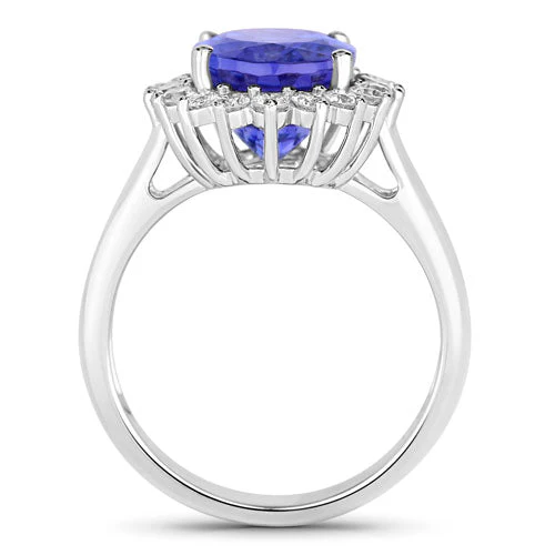 5.92 Carat Genuine Tanzanite and White Diamond 14K White Gold Ring - Image 2
