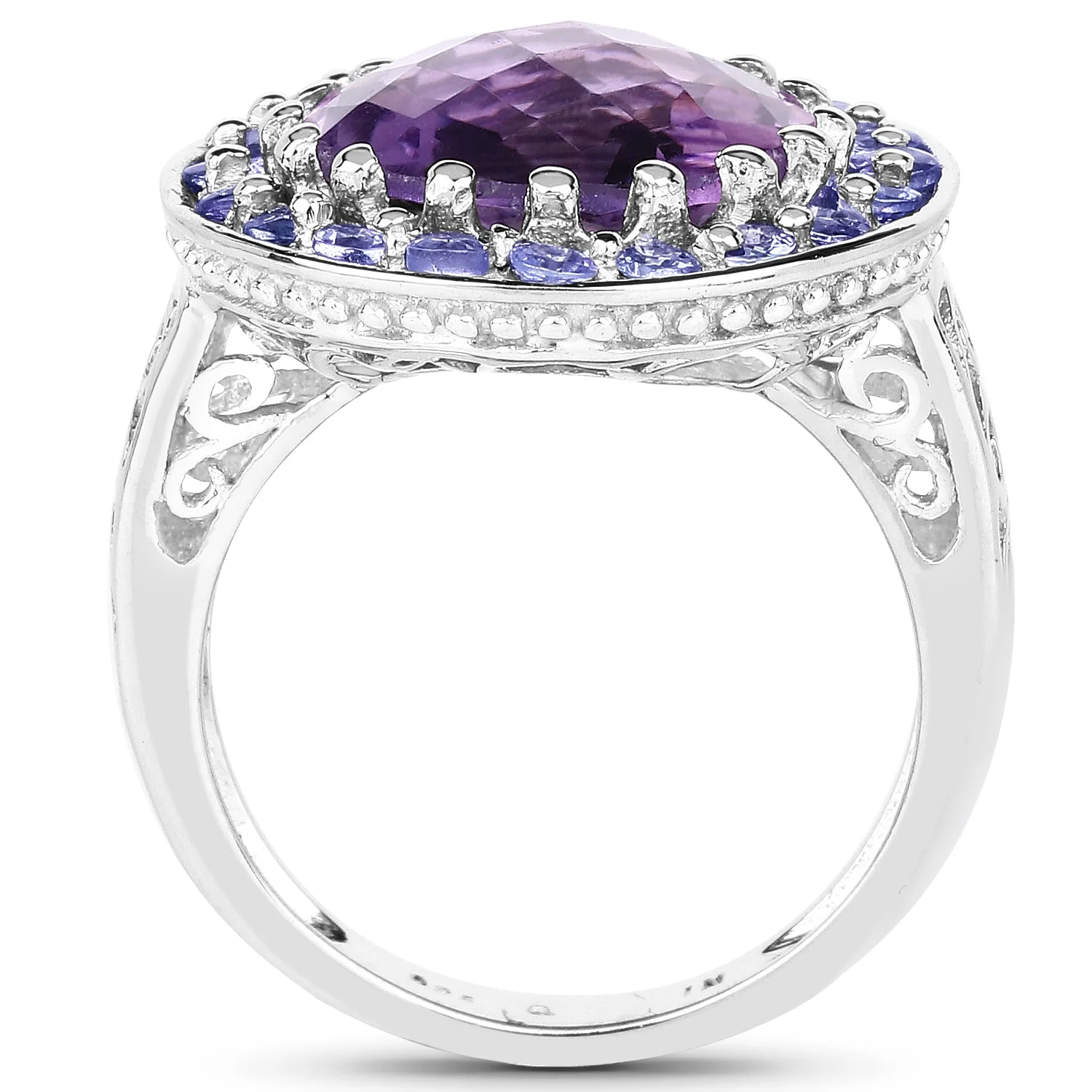 5.95 Carat Genuine Amethyst and Tanzanite .925 Sterling Silver Ring - Image 2