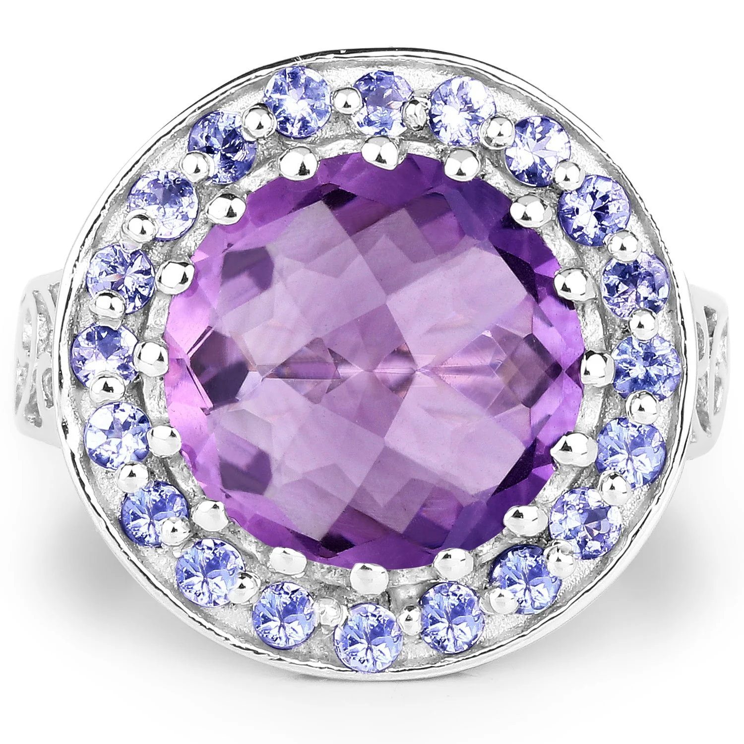 5.95 Carat Genuine Amethyst and Tanzanite .925 Sterling Silver Ring - Image 3