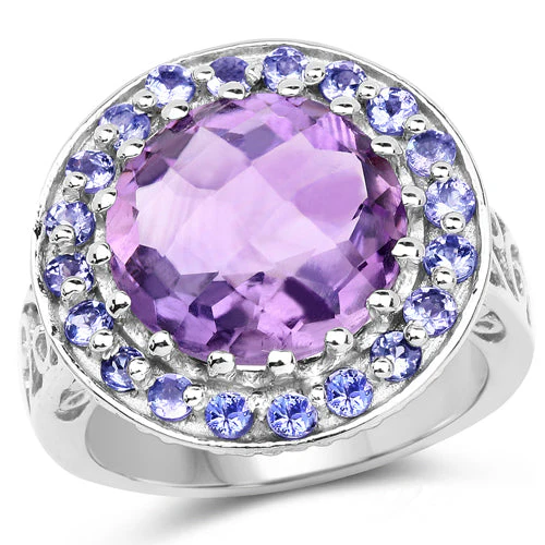 5.95 Carat Genuine Amethyst and Tanzanite .925 Sterling Silver Ring - Image 4