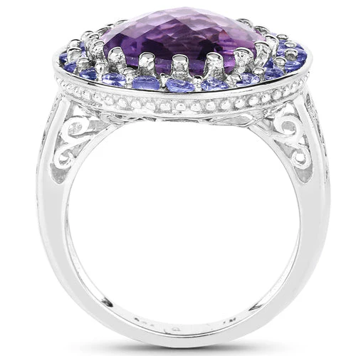 5.95 Carat Genuine Amethyst and Tanzanite .925 Sterling Silver Ring - Image 5
