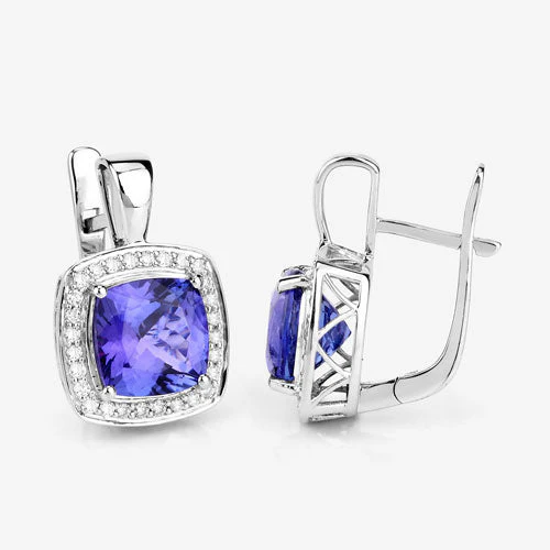 5.95 Carat Genuine Tanzanite and White Diamond 14K White Gold Earrings - Image 10