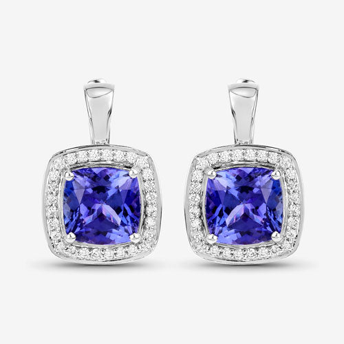 5.95 Carat Genuine Tanzanite and White Diamond 14K White Gold Earrings - Image 11