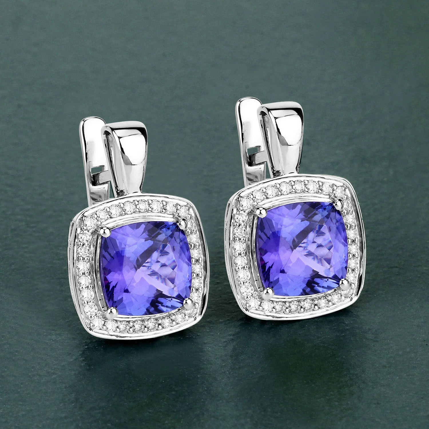 5.95 Carat Genuine Tanzanite and White Diamond 14K White Gold Earrings - Image 2