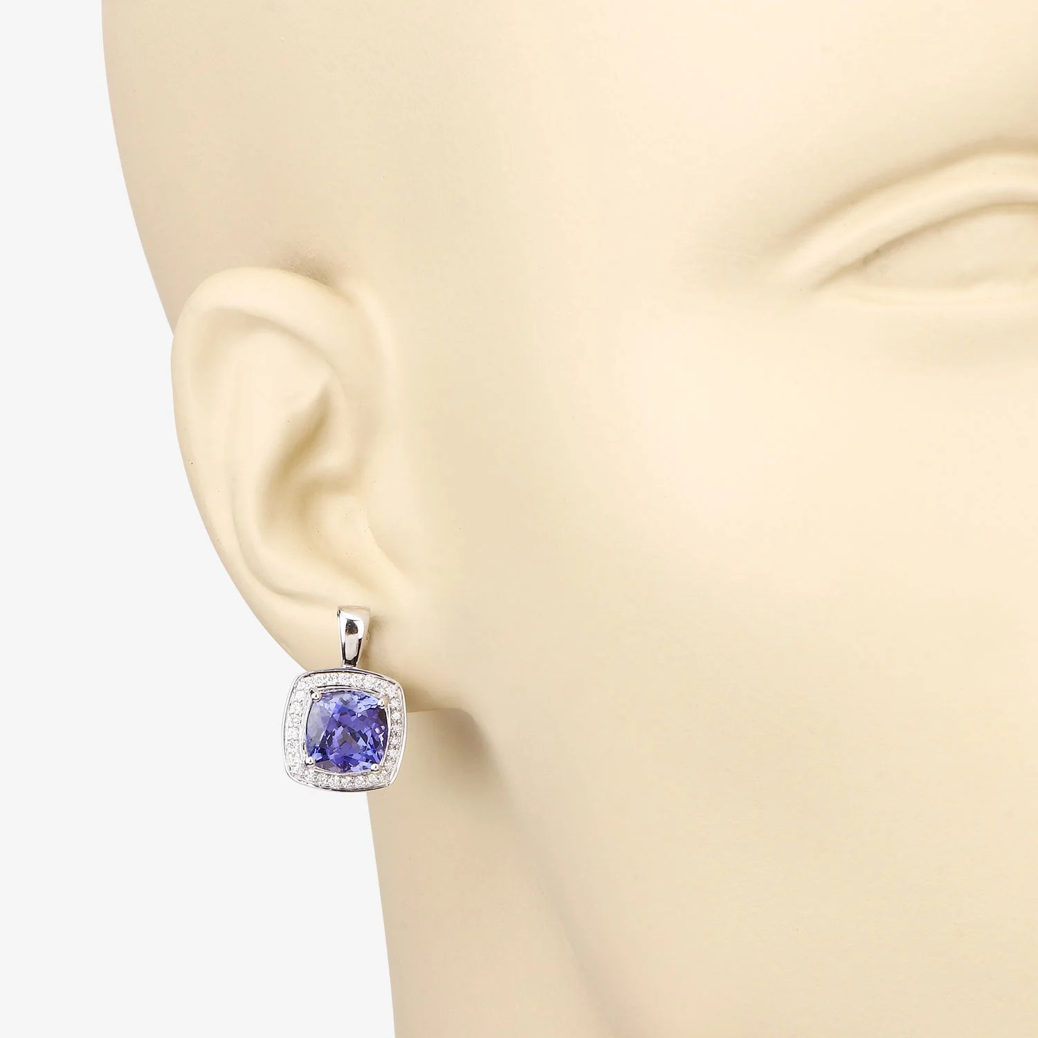 5.95 Carat Genuine Tanzanite and White Diamond 14K White Gold Earrings - Image 3