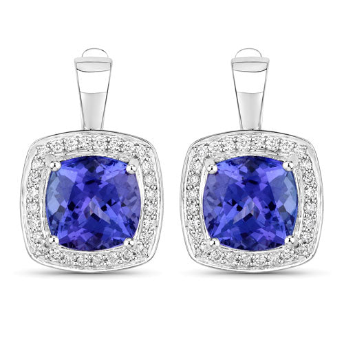5.95 Carat Genuine Tanzanite and White Diamond 14K White Gold Earrings - Image 5