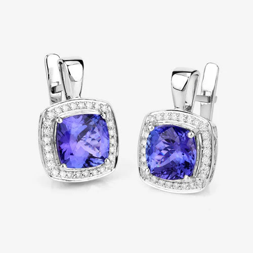 5.95 Carat Genuine Tanzanite and White Diamond 14K White Gold Earrings - Image 8